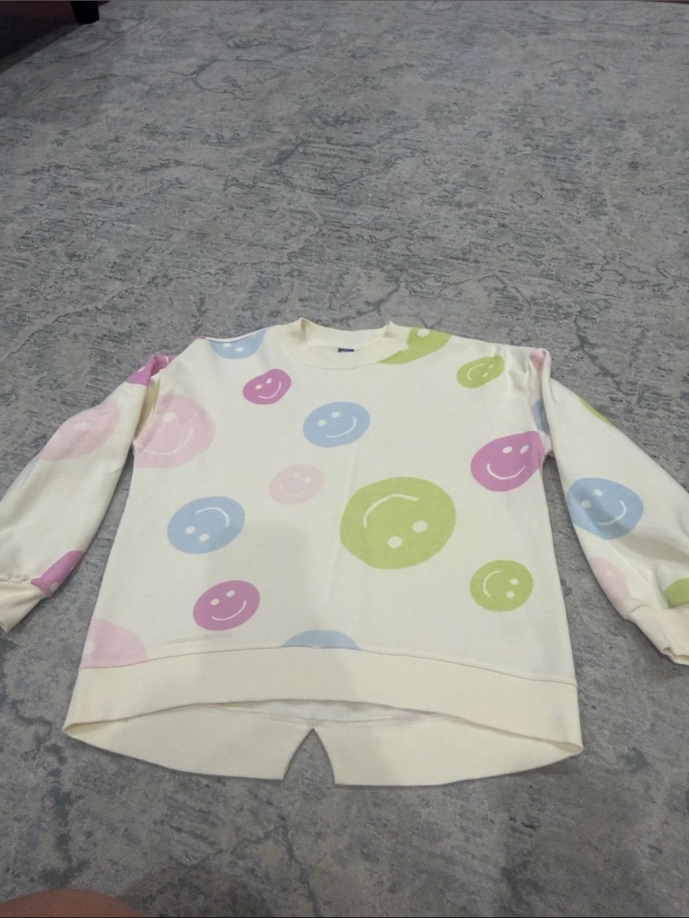 Old Navy Cream Sweatshirt with Pastel Smiley Prints